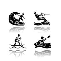 watersport slagschaduw zwarte glyph pictogrammen set vector