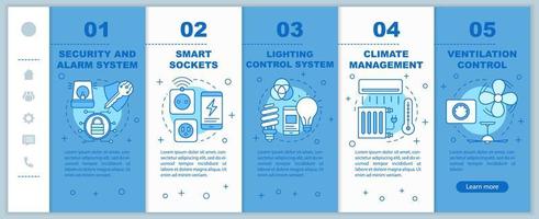 slimme huis onboarding mobiele webpagina's vector sjabloon. domotica. responsief smartphone-website-interface-idee met lineaire illustraties. webpagina walkthrough stap schermen. kleur concept