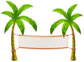 Volleybalnet op kokospalmen vector