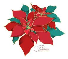 poinsettia tak met twee bloemen in een Aziatische stijl. een tak van groenrode zijdebladeren met een filigraan gouden lijn in een Aziatische trend. elegante luxe decoraties voor de kerstvieringen vector