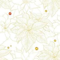 kerstster naadloos patroon voor feestversieringen. poinsettia bladeren met gouden lijn op een witte achtergrond. ontwerp voor kerstverpakkingen en inpakpapier of textiel vector