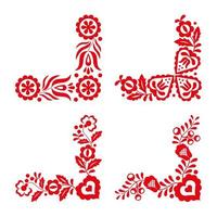 set van vier traditionele folk ornamenten. rood borduurwerk geïsoleerd op een witte achtergrond. folk decoratief patroon. vector illustratie