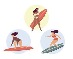 drie vrouwen surfen vector