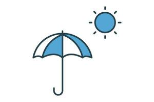 zon en paraplu icoon. icoon verwant naar zon bescherming en ontspanning. vlak lijn icoon stijl. element illustratie vector
