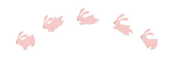 reeks van schattig roze konijn jumping tekenfilm karakter vlak vector illustratie geïsoleerd Aan wit achtergrond. gelukkig Pasen. schattig pastel dier karakter.