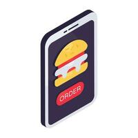 conceptuele isometrische ontwerp icoon van mobiel voedsel bestellen vector