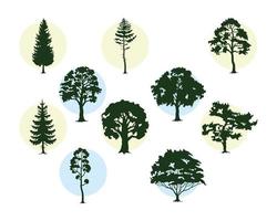 bundel van tien bomen planten bos silhouetten pictogrammen vector