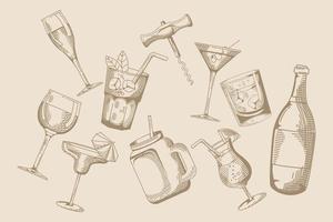 dranken en dranken patroon hand tekenen stijlicoon vector