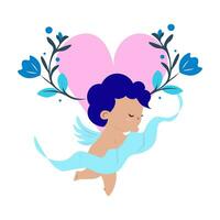 Cupido met hart en blauw Vleugels vector illustratie