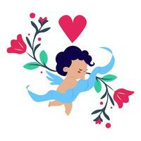 Cupido met hart en bloemen vector illustratie