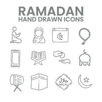 reeks van Ramadan hand- getrokken pictogrammen vector