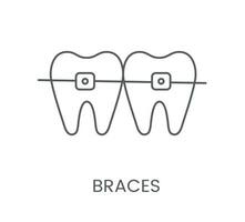 lineair icoon een beugel. vector illustratie voor tandheelkundig kliniek