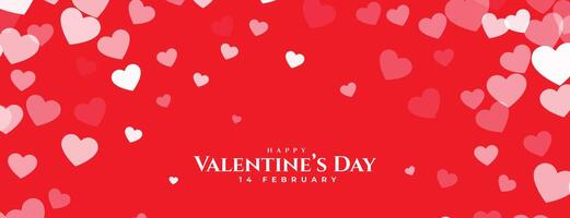 gelukkig valentijnsdag dag rood banier met wit harten ontwerp vector