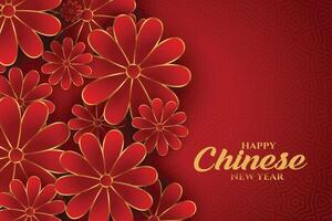 gelukkig Chinese nieuw jaar groeten Aan rood bloemen achtergrond vector