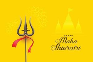 maha shivratri geel kaart met trishul en tempel ontwerp vector