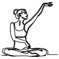 ai gegenereerd vrouw doet opdrachten met hand- naar ontspanning lijn kunst tekening stijl zwart lineair schetsen, hand- tekening tekening meisje verloofd in yoga vector