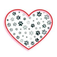 liefde hart met hond en kat poot prints vector