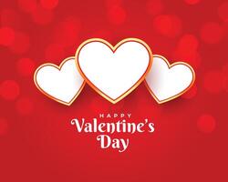 gelukkig valentijnsdag groet ontwerp met drie harten vector