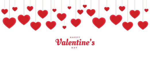 gelukkig valentijnsdag dag hangende decoratief harten banier ontwerp vector