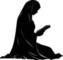 ai gegenereerd silhouet van een moslim vrouw lezing de Koran in zwart kleur enkel en alleen vector