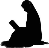 ai gegenereerd silhouet van een moslim vrouw lezing de Koran in zwart kleur enkel en alleen vector