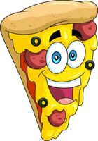gelukkig pizza plak tekenfilm karakter. vector hand- getrokken illustratie