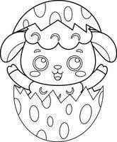 geschetst verrassing schattig weinig schapen tekenfilm karakter uit van een ei schelp. vector hand- getrokken illustratie