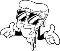 geschetst grappig pizza plak tekenfilm karakter met zonnebril. vector hand- getrokken illustratie