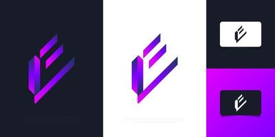 modern en abstract letter e-logo-ontwerp in paars verloop. beginletter e logo vector