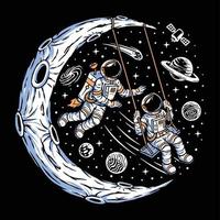 astronauten die schommel spelen op de maanillustratie