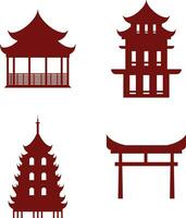 verzameling van Chinese traditioneel gebouw. Chinese tempel. vector illustratie
