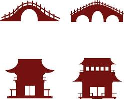 verzameling van Chinese traditioneel gebouw. Chinese tempel. vector illustratie