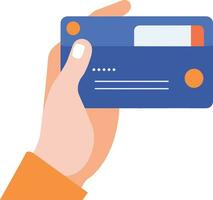 een hand- Holding credit kaart in vlak stijl geïsoleerd Aan achtergrond vector
