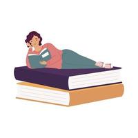 vrouw leest boek in boeken, boekdagviering vector