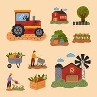 bundel van tien pictogrammen voor boerderij en landbouw vector