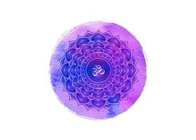 zevende chakra sahasrara logo sjabloon. kruinchakra symbool, aquarel paarse lotus sacrale teken meditatie, yoga ronde mandala pictogram, symbool om in het midden, vector geïsoleerd op een witte achtergrond