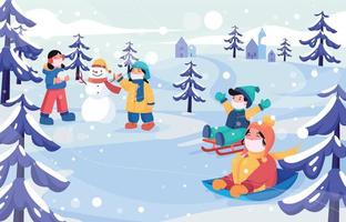 kinderen spelen in winter wonderland vector