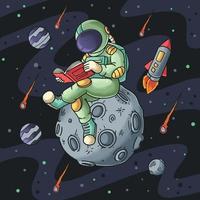 astronaut leest een boek in de ruimte vector