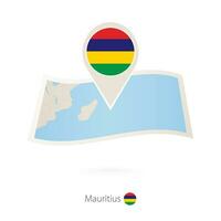 gevouwen papier kaart van Mauritius met vlag pin van Mauritius. vector