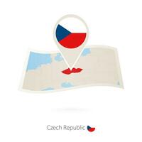 gevouwen papier kaart van Tsjechisch republiek met vlag pin van Tsjechisch republiek. vector