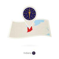 gevouwen papier kaart van Indiana ons staat met vlag pin van Indiana. vector