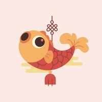 Chinese nieuw jaar schattig tekenfilm vis hangende decoratie vector illustratie in vlak ontwerp stijl