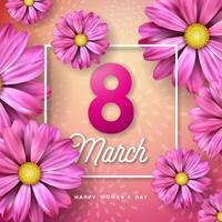 8 maart. gelukkig vrouwen dag bloemen groet kaart. Internationale vakantie illustratie met bloem ontwerp Aan roze achtergrond. vector voorjaar sjabloon.