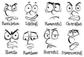 Acht verschillende uitdrukkingen op menselijke gezichten vector