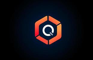 oranje wit veelhoek q letter alfabet logo ontwerp pictogram in zwart en oranje voor bedrijf en bedrijf vector