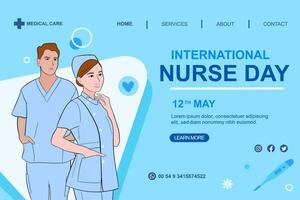 vector vlak landen bladzijde sjabloon voor Internationale verpleegsters dag viering.