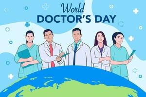 vector wereld artsen dag vector illustratie voor groet kaart of achtergrond met medisch uitrusting afbeelding.