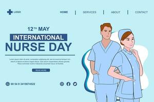 vector vlak landen bladzijde sjabloon voor Internationale verpleegsters dag viering.
