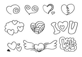 doodle harten, hand getrokken liefde hart collection.vector afbeelding. vector