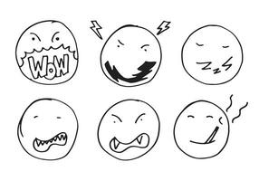 hand getrokken emoticon set, vector op witte achtergrond.